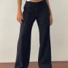 Motel Rocks Tailoring | Wide Leg Pants-Abba Low Rise Trouser in Black Pinstripe Tailoring blackpinstripe