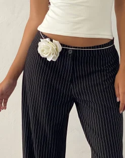 Motel Rocks Tailoring | Wide Leg Pants-Abba Low Rise Trouser in Black Pinstripe Tailoring blackpinstripe