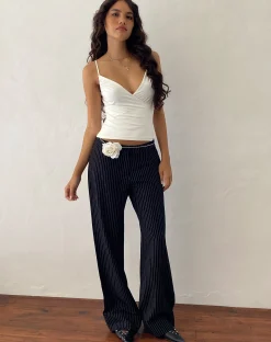 Motel Rocks Tailoring | Wide Leg Pants-Abba Low Rise Trouser in Black Pinstripe Tailoring blackpinstripe