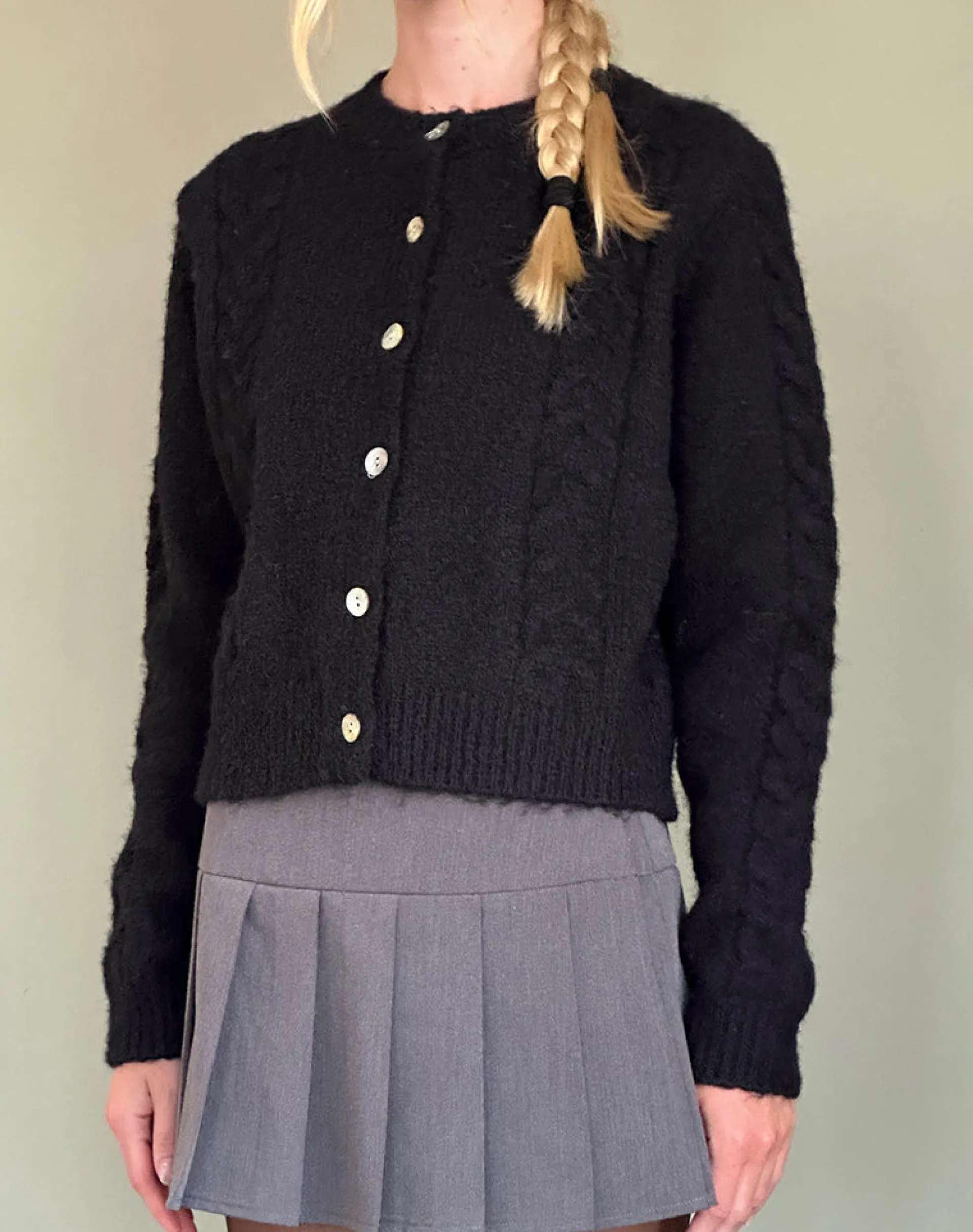 Motel Rocks Cardigans-Abelia Cable Knit Cardigan in Black
