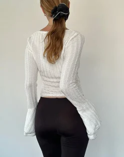 Motel Rocks Long Sleeve Tops-Abella Textured Flute Sleeve Top in Ivory