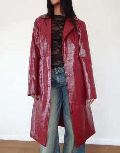Motel Rocks Pu Jackets-Abigail Coat in Matte PU Croc Burgundy