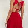 Motel Rocks Mini Dresses-Abreille Open Back Mini Dress in Slinky Red