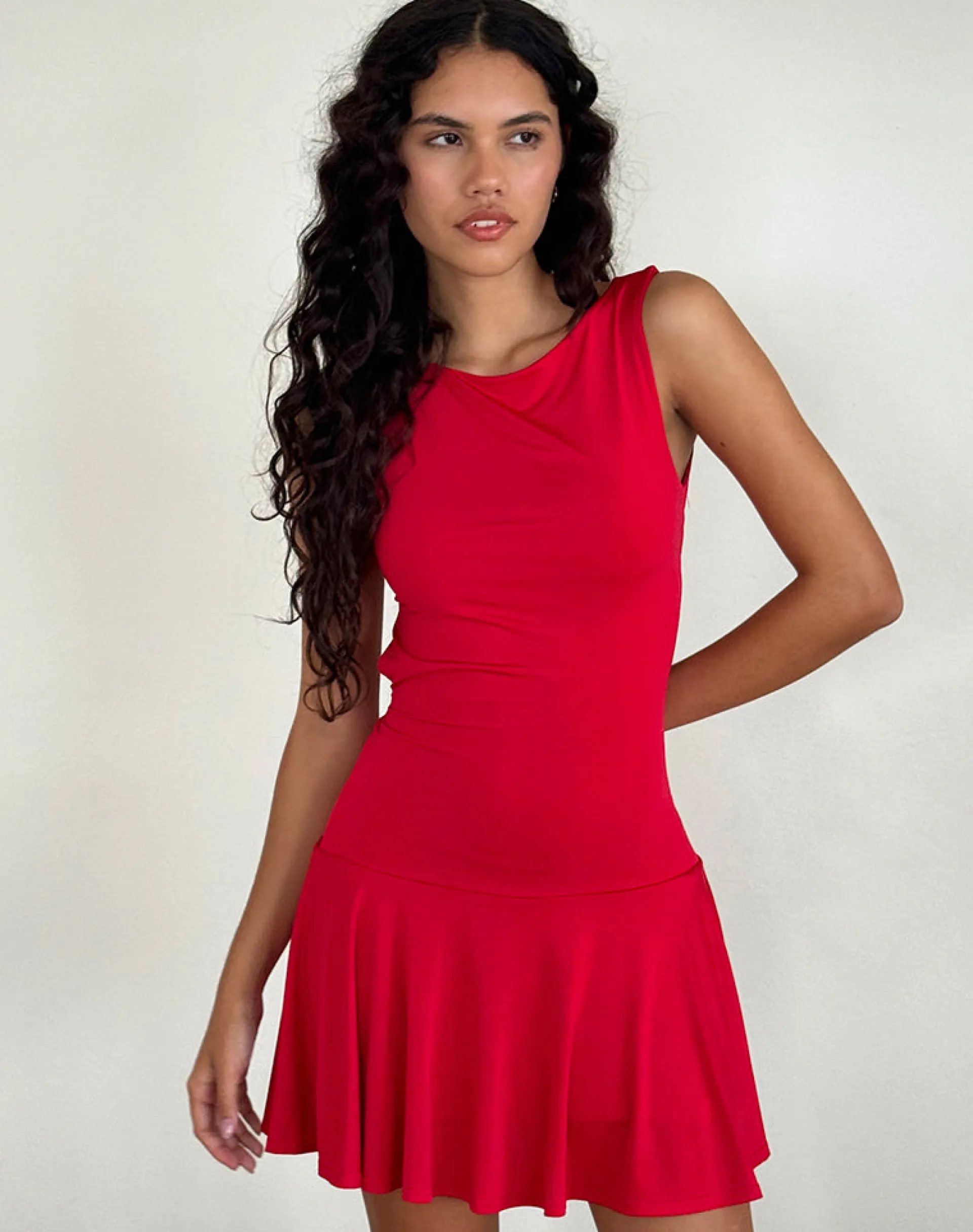 Motel Rocks Mini Dresses-Abreille Open Back Mini Dress in Slinky Red