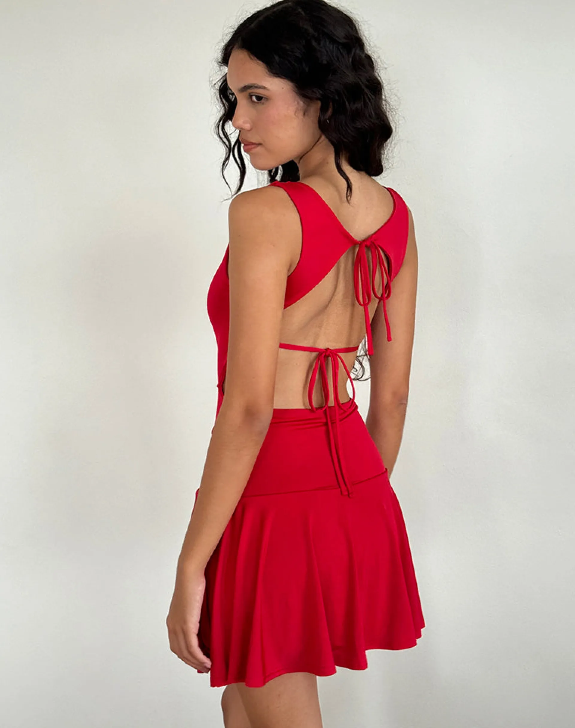 Motel Rocks Mini Dresses-Abreille Open Back Mini Dress in Slinky Red