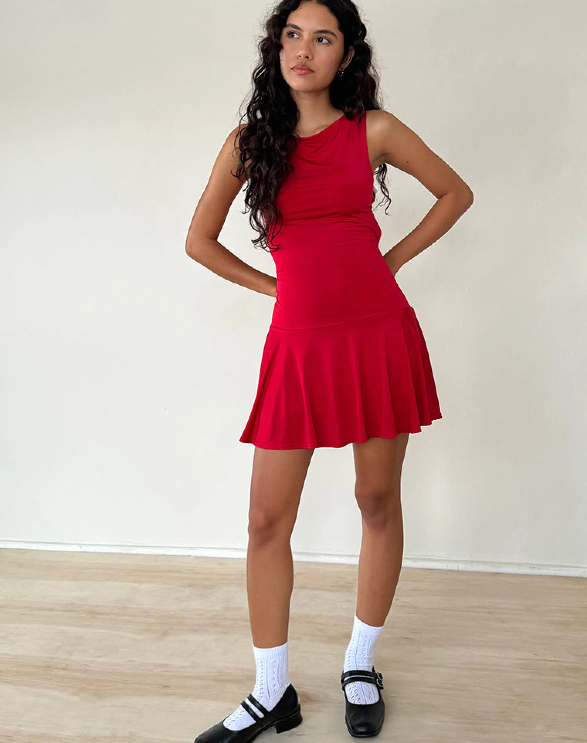 Motel Rocks Mini Dresses-Abreille Open Back Mini Dress in Slinky Red
