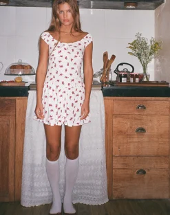 Motel Rocks Printed Dresses | Mini Dresses-Aca Bardot Mini Dress in White Rose Polka