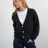 Motel Rocks Cardigans-Acera Knitted Cardigan in Black with Silver Flower Buttons