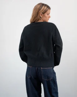 Motel Rocks Cardigans-Acera Knitted Cardigan in Black with Silver Flower Buttons