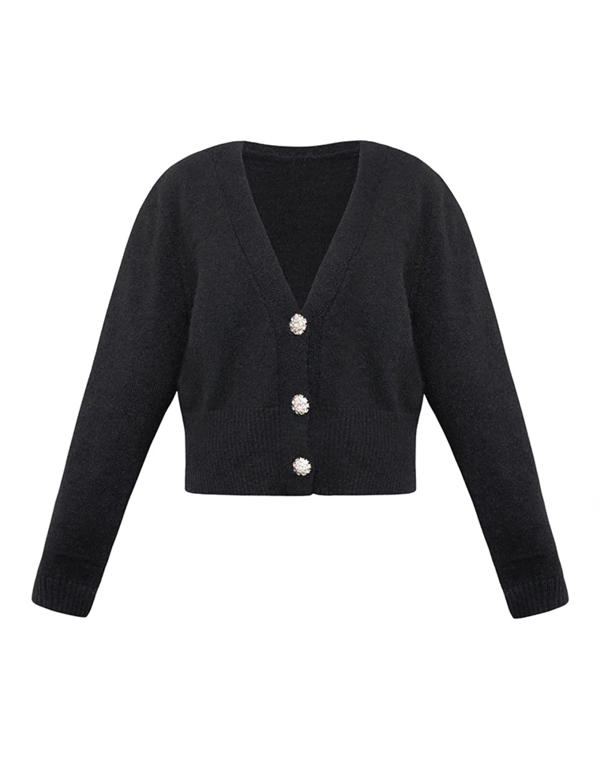 Motel Rocks Cardigans-Acera Knitted Cardigan in Black with Silver Flower Buttons