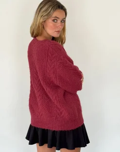 Motel Rocks Cardigans-Aceso Cardigan in Brush Knit Burgundy