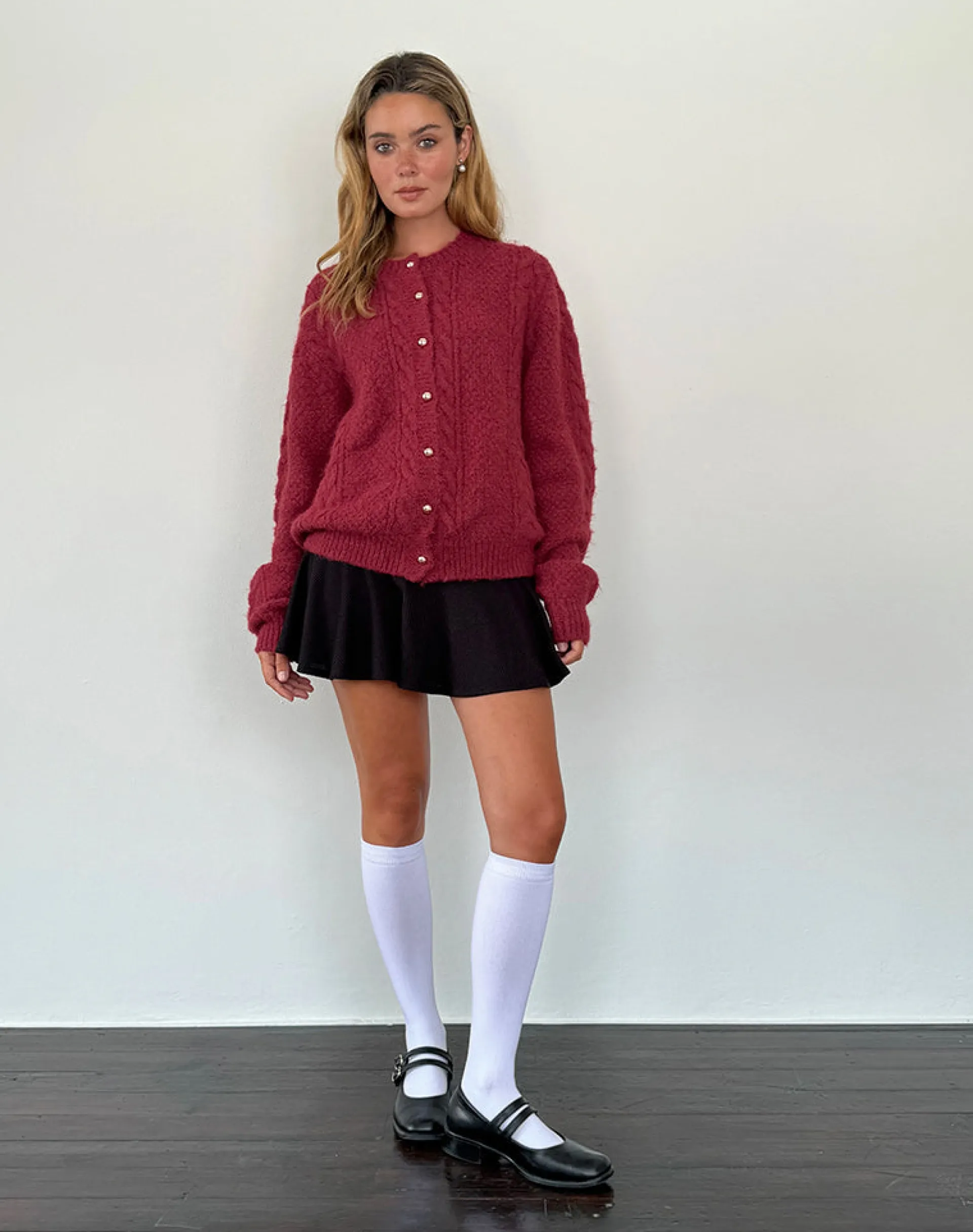 Motel Rocks Cardigans-Aceso Cardigan in Brush Knit Burgundy