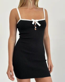 Motel Rocks Party Dresses | Mini Dresses-Acilla Knitted Mini Dress in Black