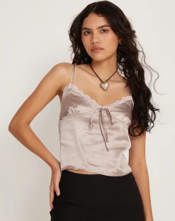 Motel Rocks Strappy Tops-Adalia Cami Top in Satin Champagne