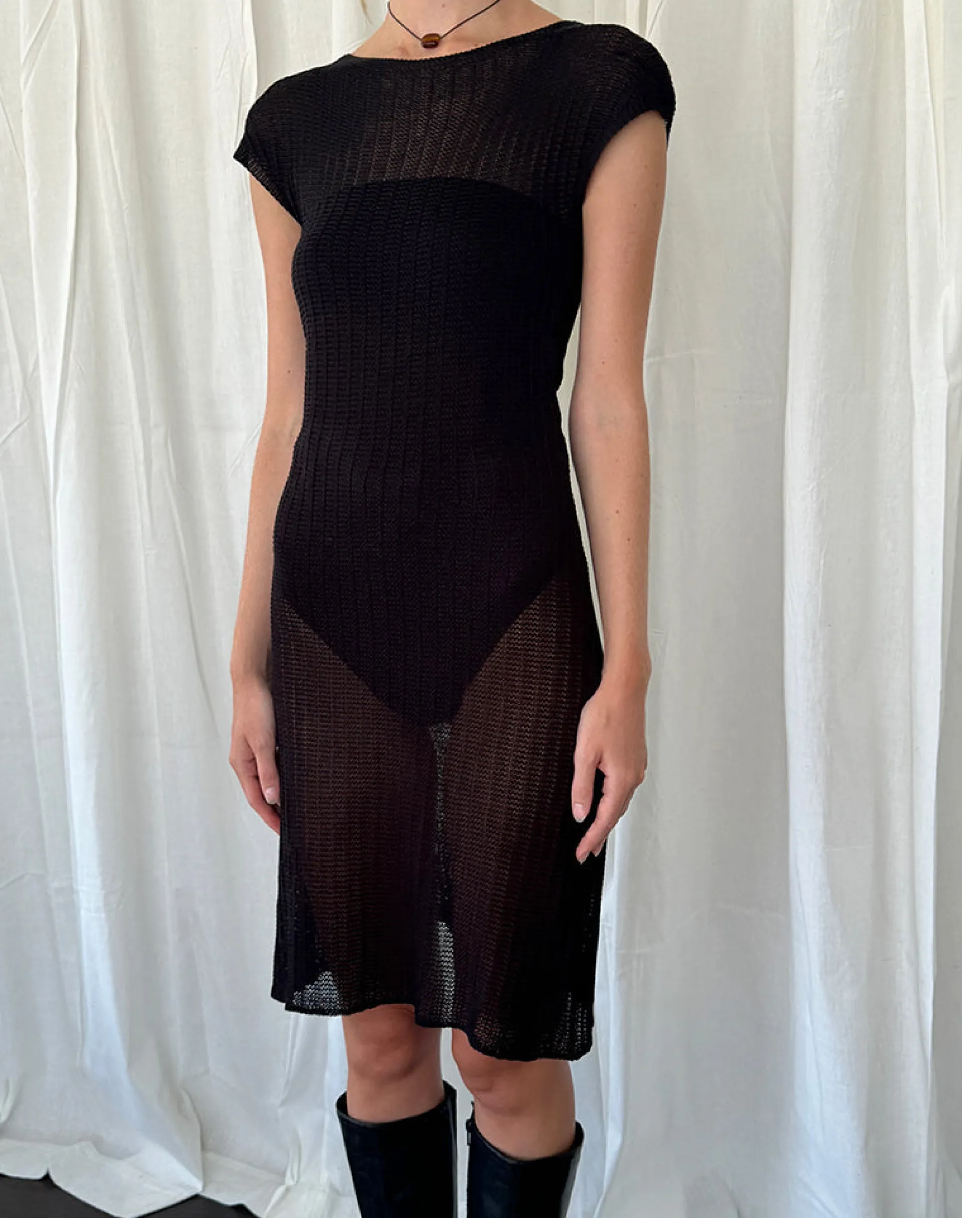 Motel Rocks Midi Dresses-Adeline Midi Dress in Wide Rib Knit Black
