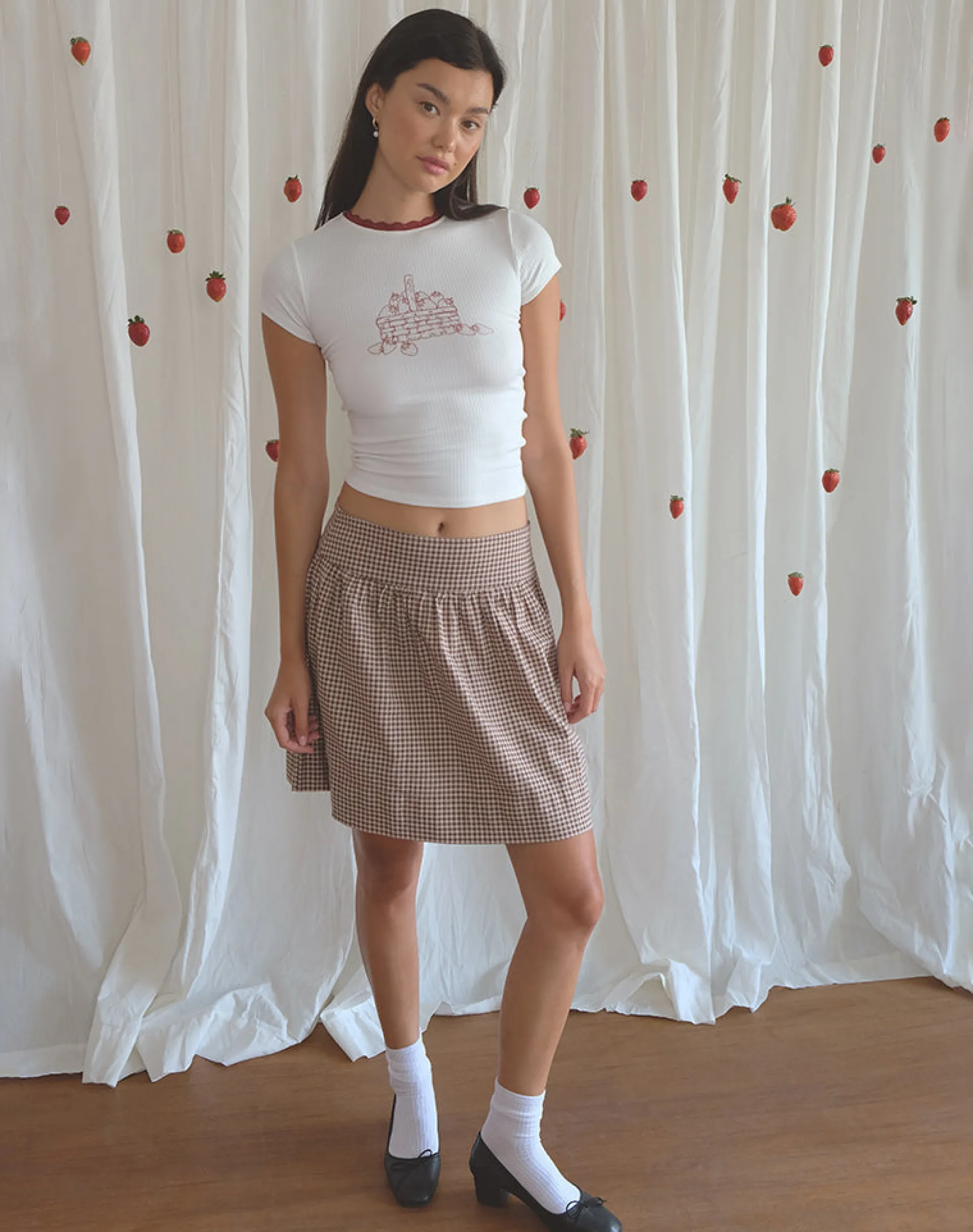 Motel Rocks A Line Skirts | Midi Skirts-Adinda Midi Skirt in Mini Gingham Brown