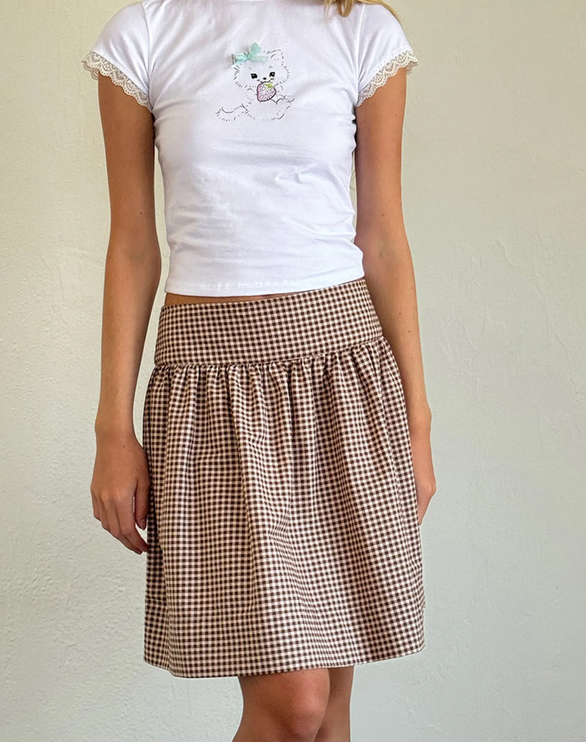 Motel Rocks A Line Skirts | Midi Skirts-Adinda Midi Skirt in Mini Gingham Brown