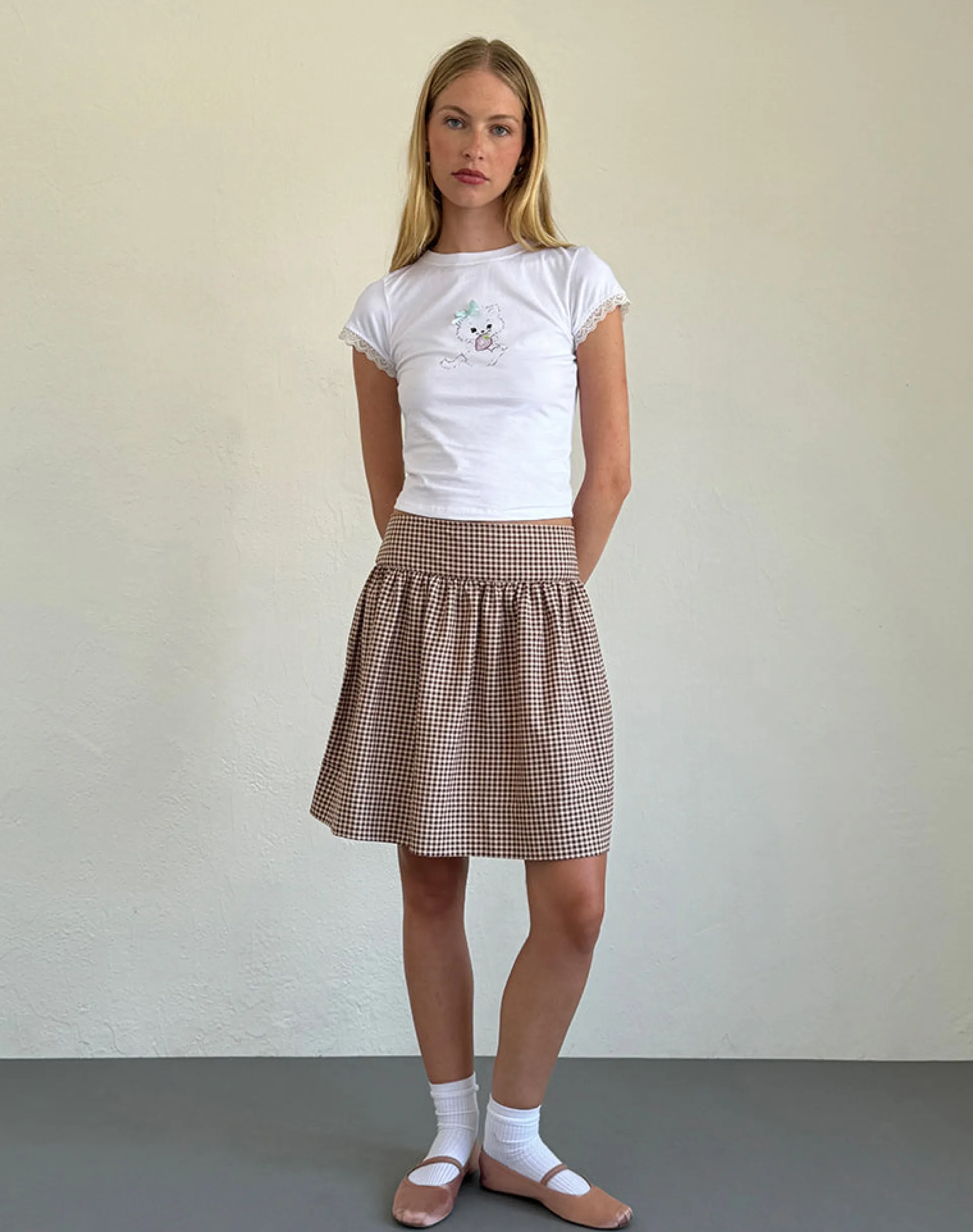 Motel Rocks A Line Skirts | Midi Skirts-Adinda Midi Skirt in Mini Gingham Brown