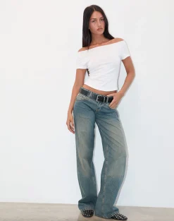 Motel Rocks Basics | Loungewear-Adrian Off Shoulder Tee in Slub Ivory