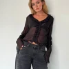 Motel Rocks Going Out Tops-Adriana Ruffle Top in Chiffon Black