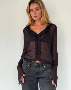 Motel Rocks Going Out Tops-Adriana Ruffle Top in Chiffon Black