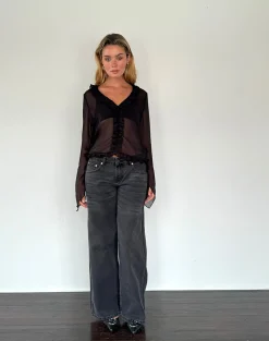 Motel Rocks Going Out Tops-Adriana Ruffle Top in Chiffon Black