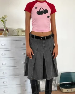 Motel Rocks Tees-Agneta Baby Tee in Ballet Pink with Red Cherry Print BalletPinkwithRedCherryPrint