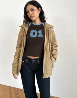 Motel Rocks Basic Tops | Printed Tops-Agneta Tee in Chocolate Brown and Ash Blue Combination ChocolateBrownandAshBlueCombination
