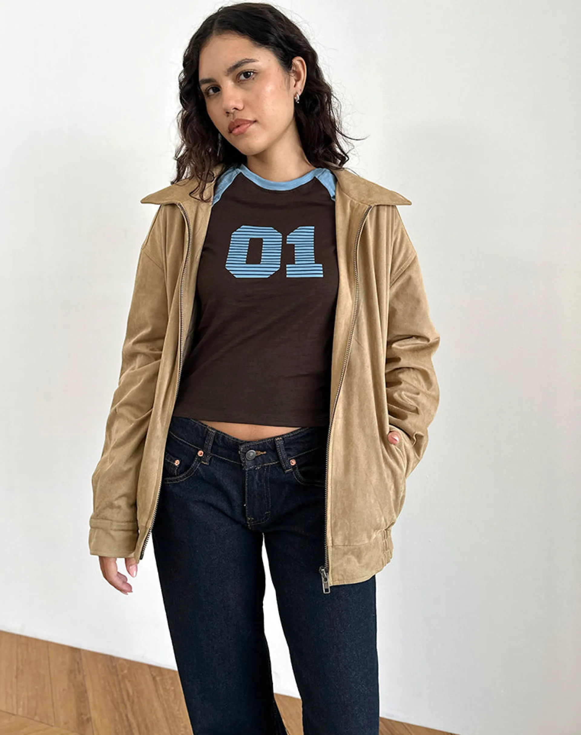 Motel Rocks Basic Tops | Printed Tops-Agneta Tee in Chocolate Brown and Ash Blue Combination ChocolateBrownandAshBlueCombination