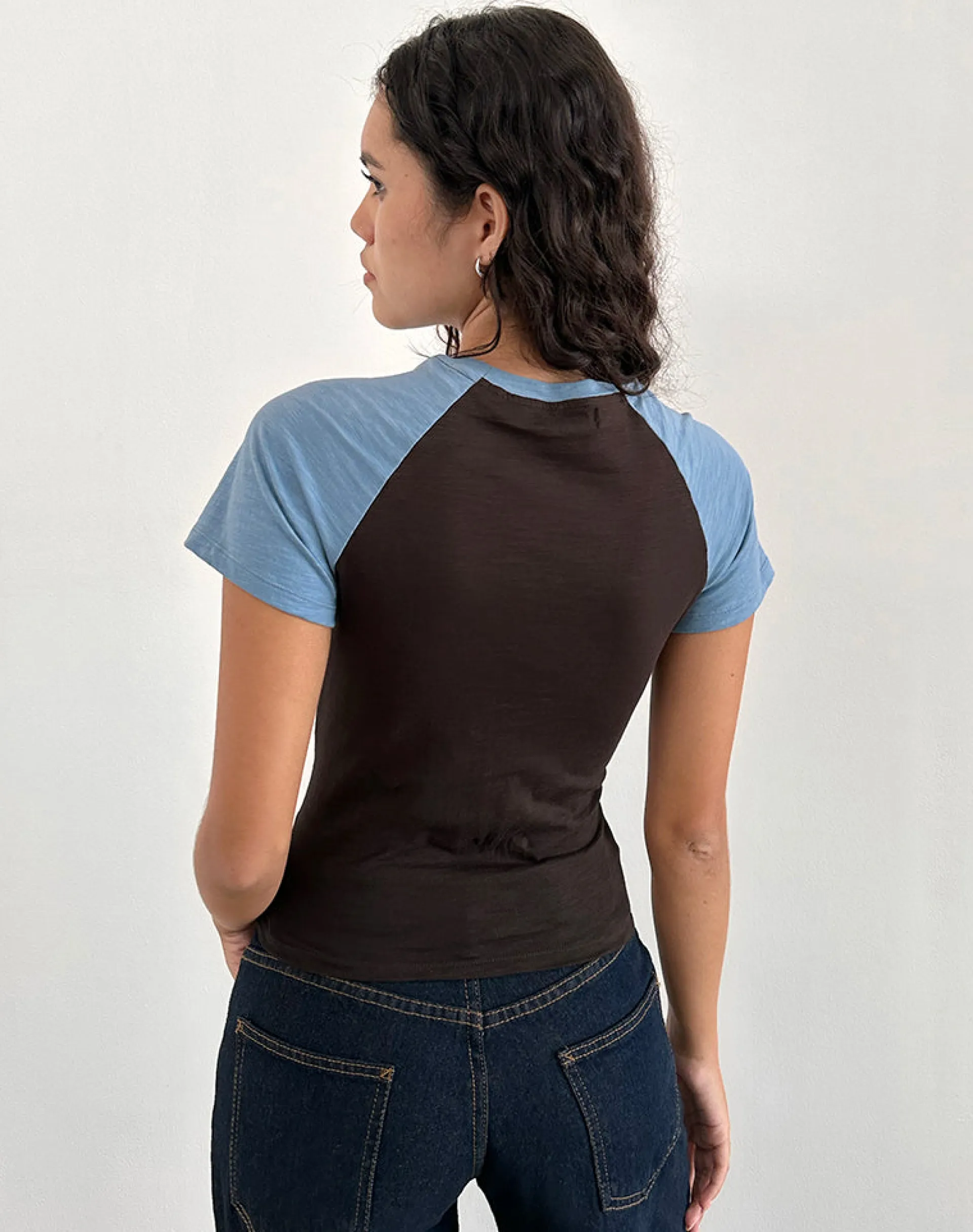Motel Rocks Basic Tops | Printed Tops-Agneta Tee in Chocolate Brown and Ash Blue Combination ChocolateBrownandAshBlueCombination