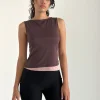 Motel Rocks Vest Tops-Aida Top in Tissue Deep Mahogany with Pink Lady