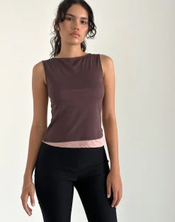 Motel Rocks Vest Tops-Aida Top in Tissue Deep Mahogany with Pink Lady