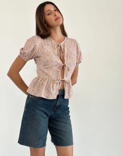 Motel Rocks Shirts And Blouses-Ajasi Blouse in 70s Prairie Girl 70sprairiegirlflock