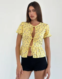 Motel Rocks Shirts And Blouses | Printed Tops-Ajasi Blouse in Wild Flower Lemon Drop WildFlowerLemonDrop