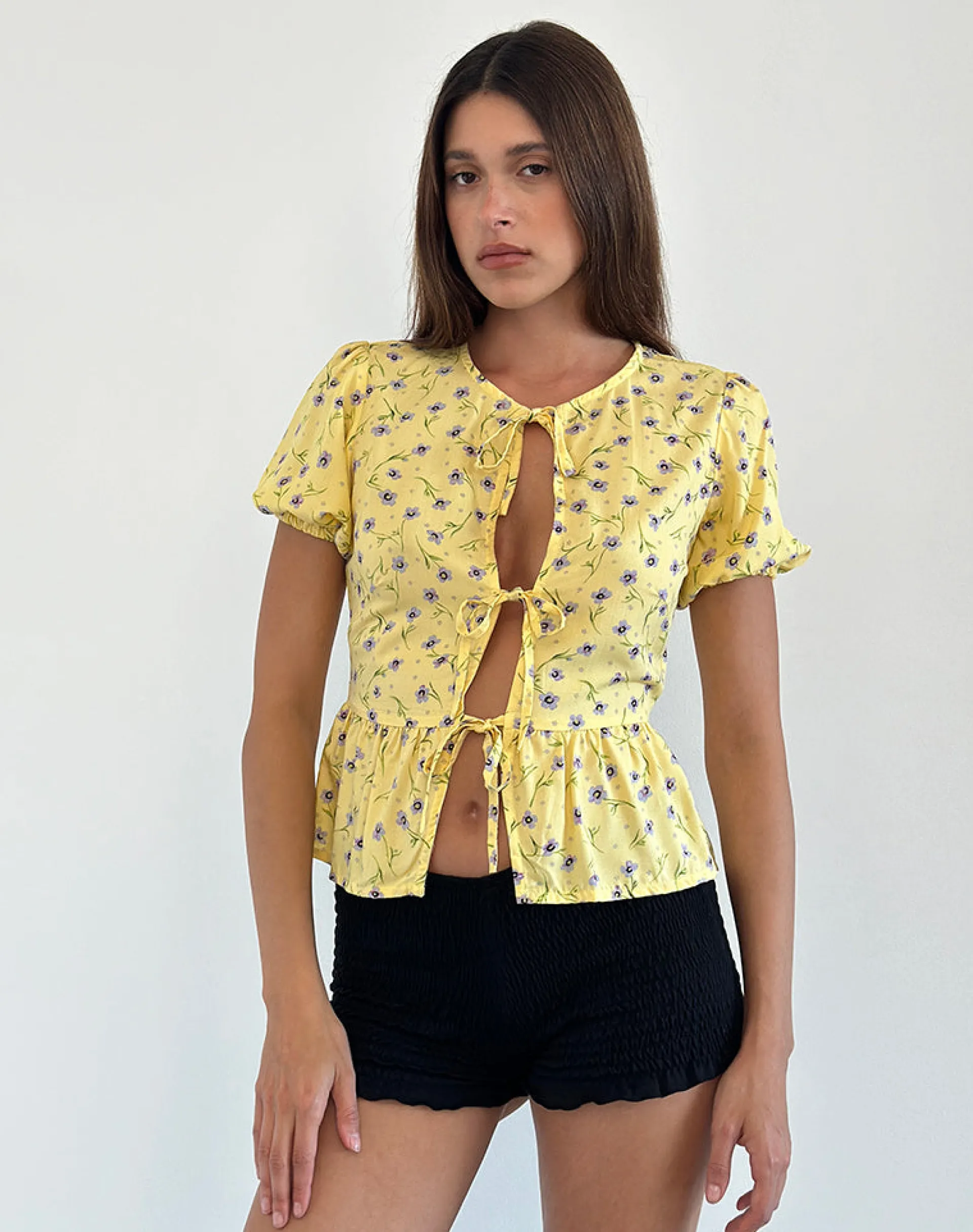 Motel Rocks Shirts And Blouses | Printed Tops-Ajasi Blouse in Wild Flower Lemon Drop WildFlowerLemonDrop