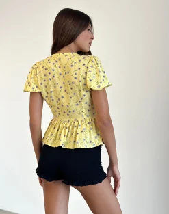 Motel Rocks Shirts And Blouses | Printed Tops-Ajasi Blouse in Wild Flower Lemon Drop WildFlowerLemonDrop