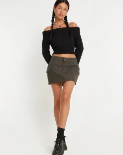 Motel Rocks Basics-Ajeng Low Rise Cargo Mini Skirt in Panama Dark Grey PanamaDarkGrey
