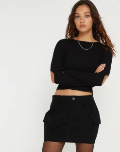 Motel Rocks Mini Skirts-Ajeng Low Rise Cargo Mini Skirt in Black