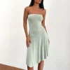Motel Rocks Bandeau Dresses | Party Dresses-Akira Bandeau Midi Dress in Slinky Sage