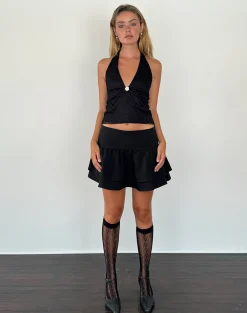 Motel Rocks Halterneck Tops | Lace Tops-Aksa Halterneck Top in Canina Lace Black caninalaceblack