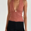 Motel Rocks Halterneck Tops | Lace Tops-Aksa Halterneck Top in Lace Withered Rose LaceWitheredRose