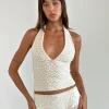 Motel Rocks Halterneck Tops | Lace Tops-Aksa Top in Canina Lace Ivory CaninaLaceIvory