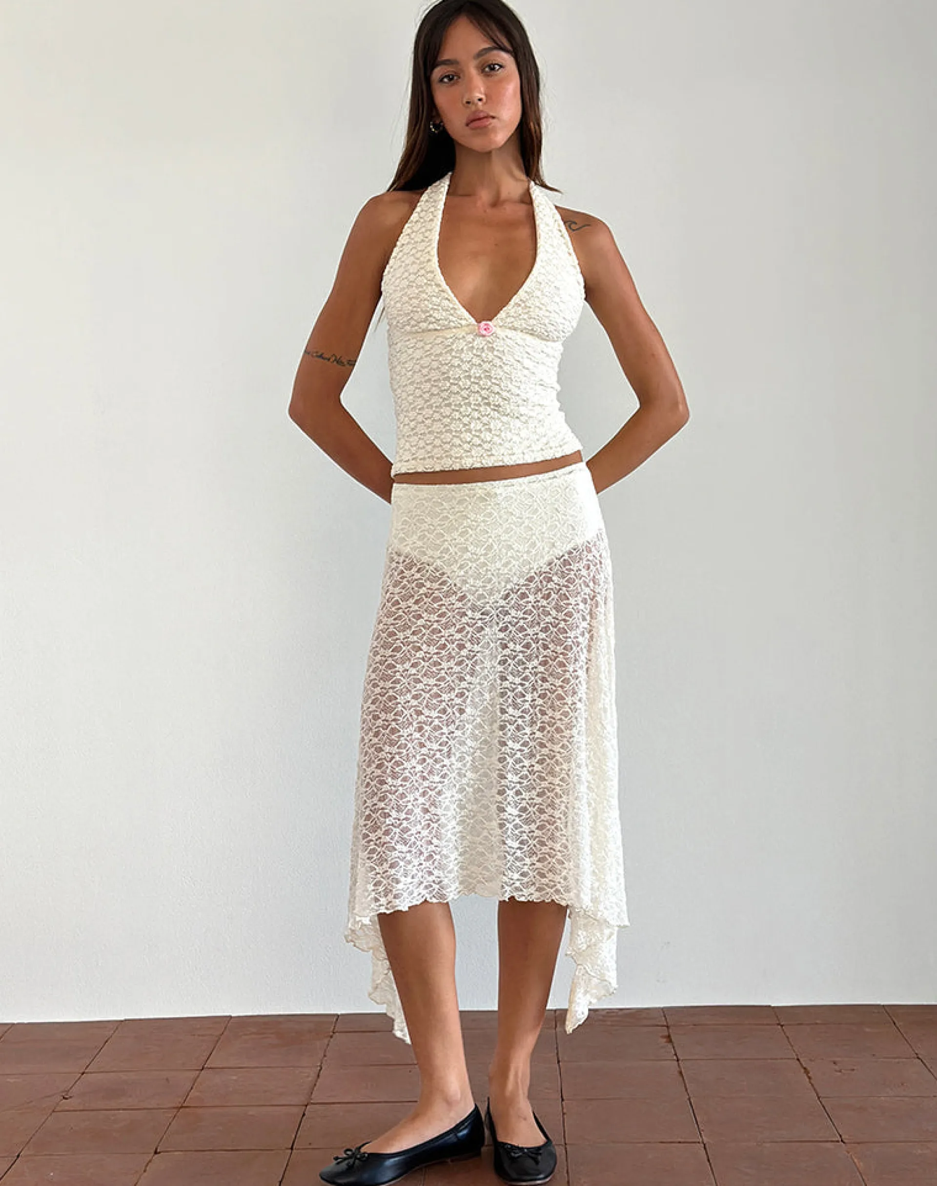 Motel Rocks Halterneck Tops | Lace Tops-Aksa Top in Canina Lace Ivory CaninaLaceIvory