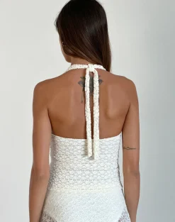 Motel Rocks Halterneck Tops | Lace Tops-Aksa Top in Canina Lace Ivory CaninaLaceIvory