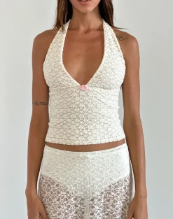 Motel Rocks Halterneck Tops | Lace Tops-Aksa Top in Canina Lace Ivory CaninaLaceIvory