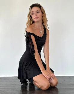 Motel Rocks Bodycon Dresses | Party Dresses-Alba Mini Asymmetric Ruffle Dress in Black