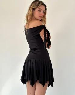 Motel Rocks Bodycon Dresses | Party Dresses-Alba Mini Asymmetric Ruffle Dress in Black