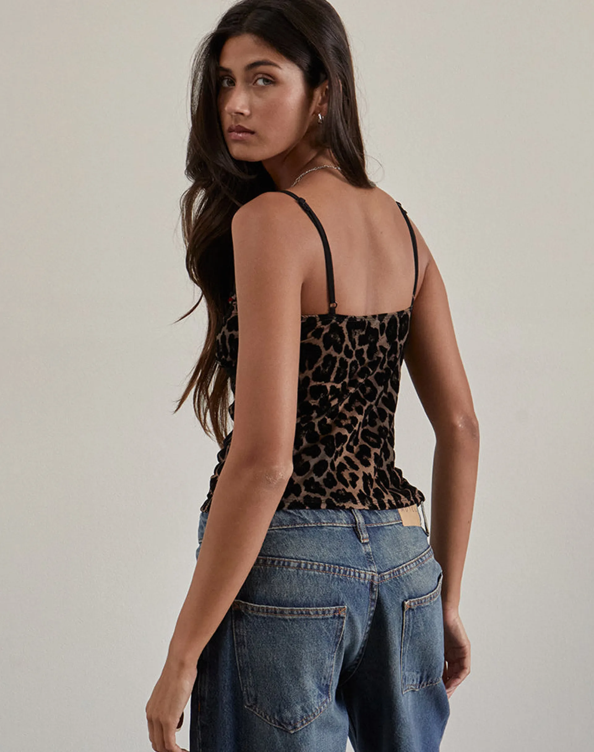 Motel Rocks Printed Tops | Strappy Tops-Alcesta Top in Flock Mesh Rar Leopard