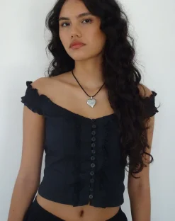 Motel Rocks Corset Tops | Bandeau Tops-Alderidge Bardot Corset Top in Black