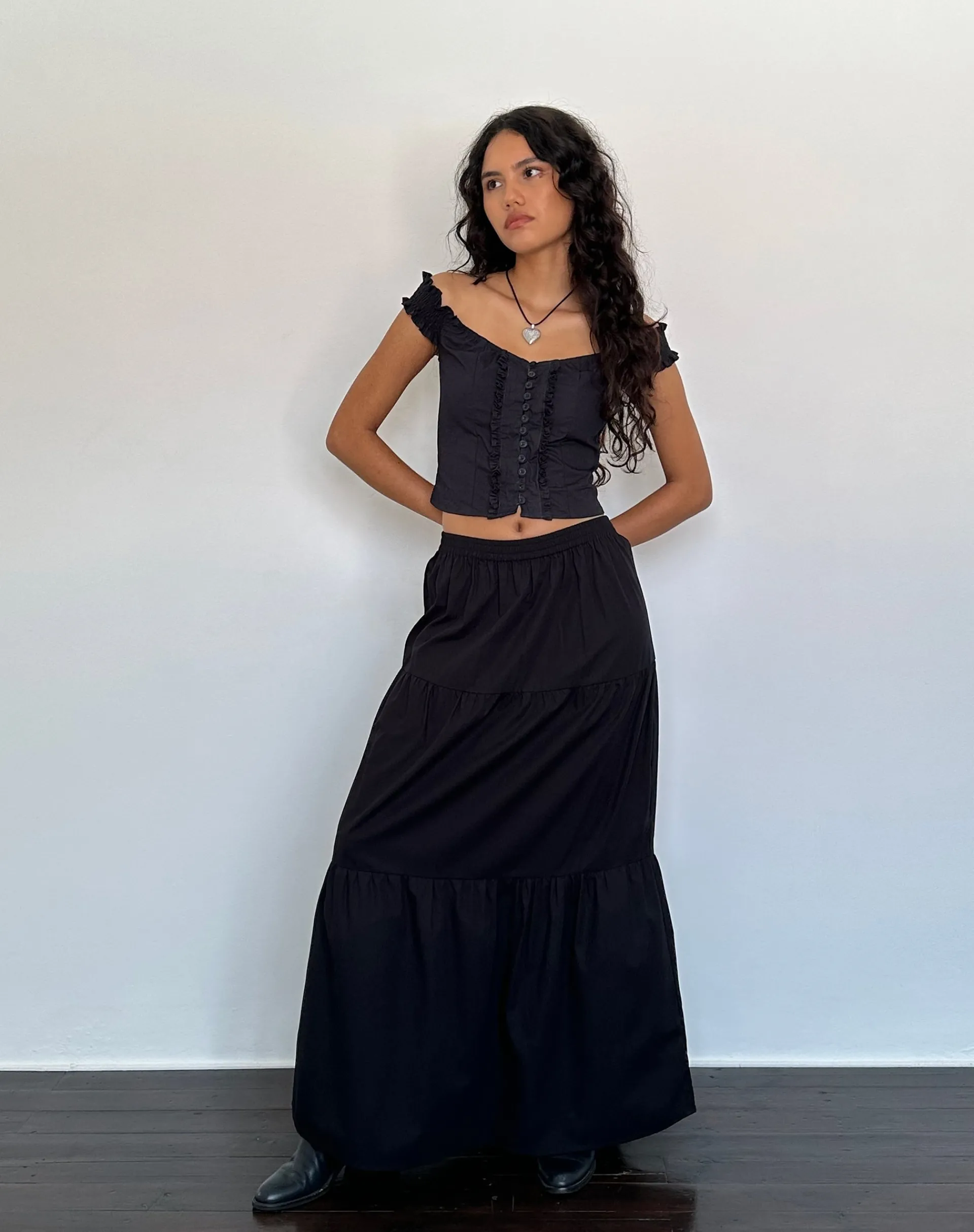 Motel Rocks Corset Tops | Bandeau Tops-Alderidge Bardot Corset Top in Black